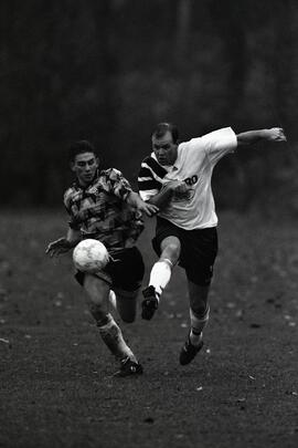 Men's soccer action, Metro Ford vs. Wesburn, at Sons of Norway field