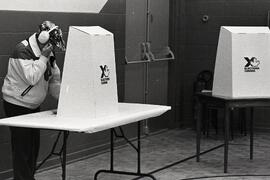 Voting in Charlottetown Accord Referendum at Irvine Elementary School polling station