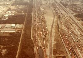Aerial of trainyard in Port Coquitlam
