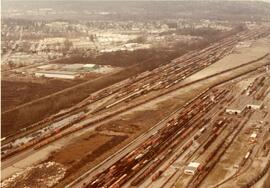 Aerial of trainyard in Port Coquitlam